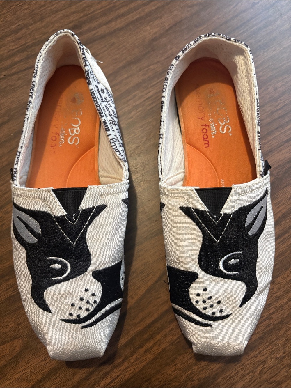 BOBS Size 6.5 Canvas Slip On Shoes with Black Dog Boston Terrier Face Design